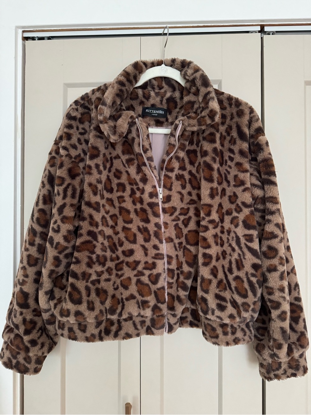Kittenish Leopard Print Faux Fur Teddy Jacket - Brown